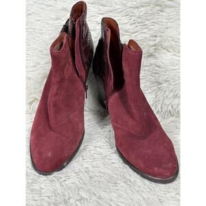 Vionic Boots Womens Size 8.5 Red Suede Snake Print Ankle Booties Buckle Zip